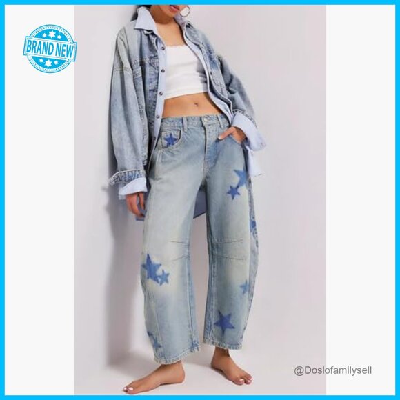 Y2K Barrel Jeans Wide Leg Distressed Boyfriend Denim Pants Retro Vintage Style - Picture 3 of 7